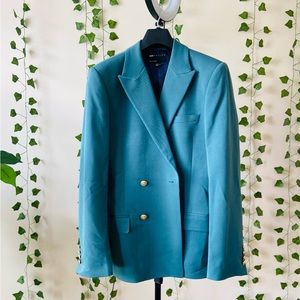 ASOS DESIGN skinny double breasted blazer with gold buttons in sea green/teal